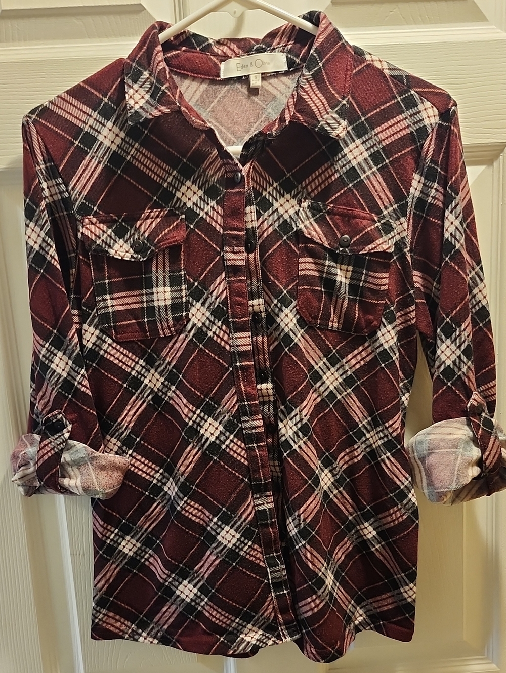 Eden & Olivia Burgundy Plaid Button-Down Shirt